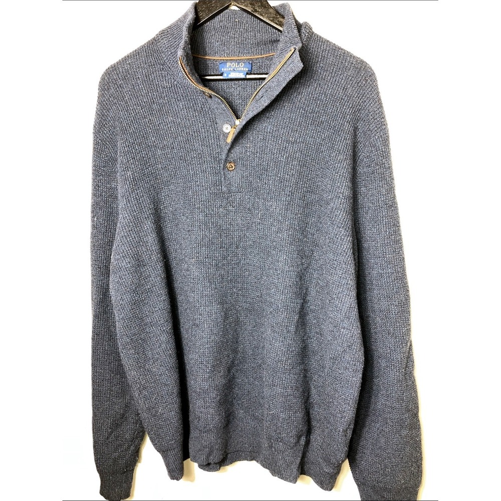 Polo by Ralph Lauren Merino Wool Men's Navy Quarter-Zip Knit Sweater Size XL